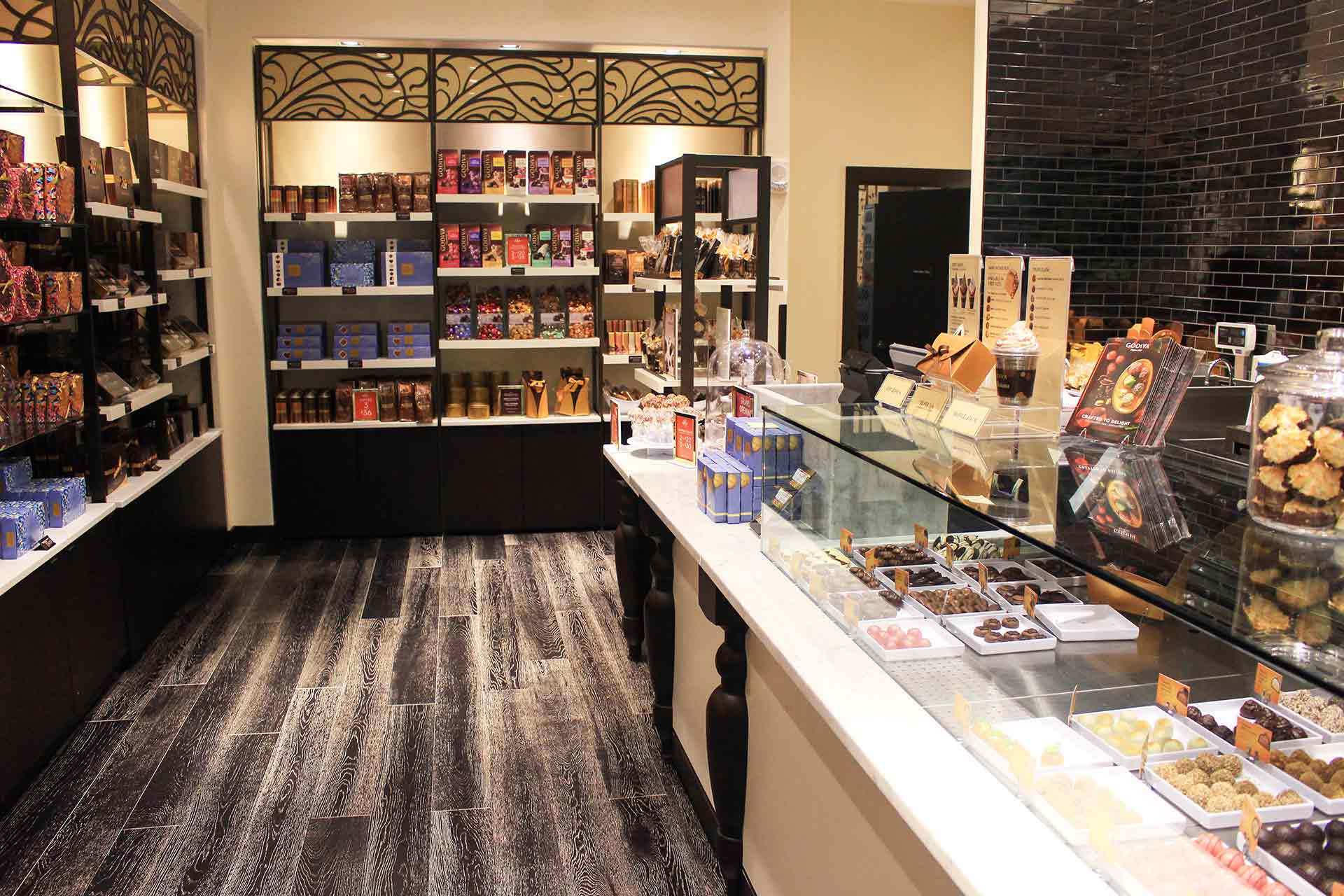chocolate counter and display at godiva